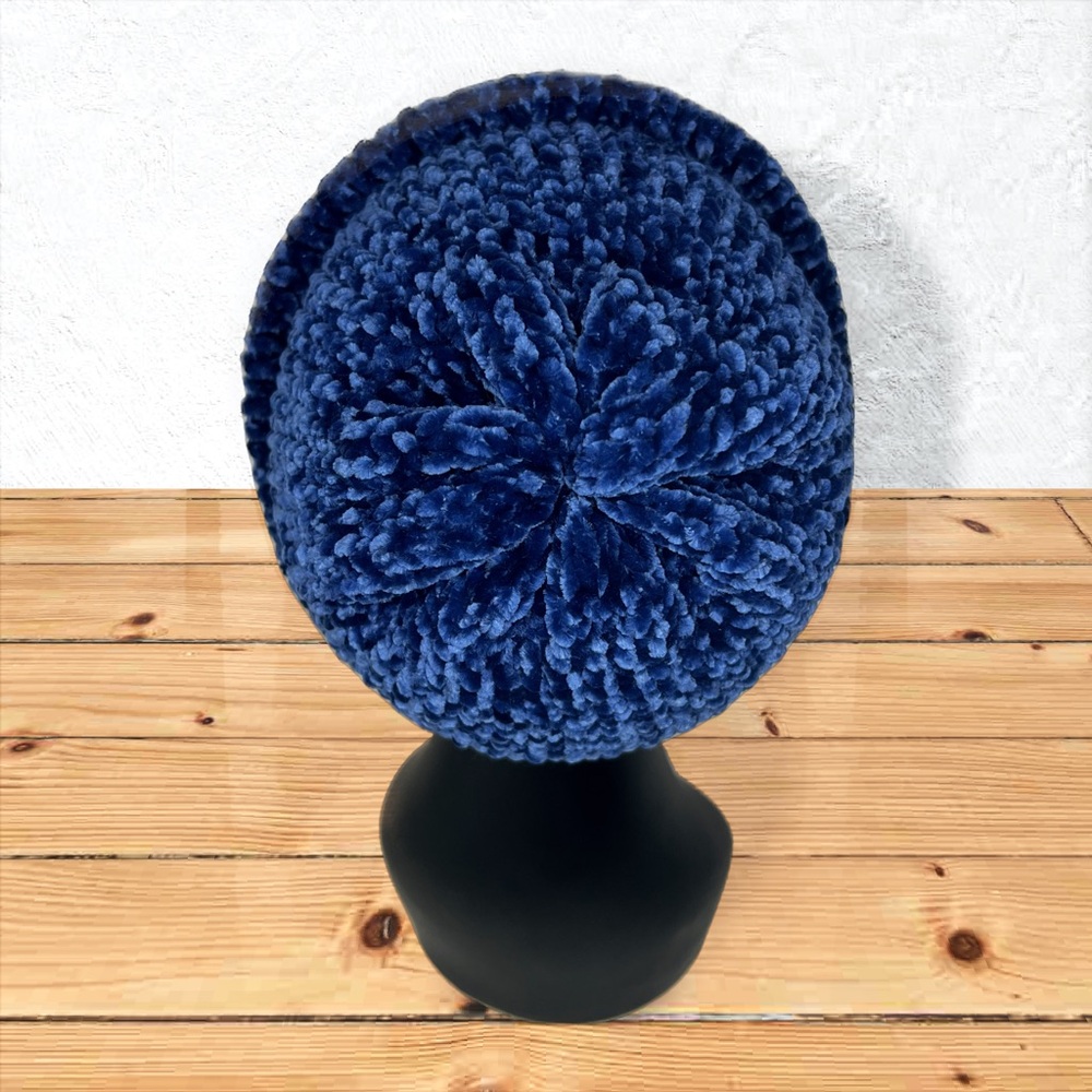 Handmade Super Soft Velvet Knit Beanie Handcrafted Hat Navy - Picture 6 of 11
